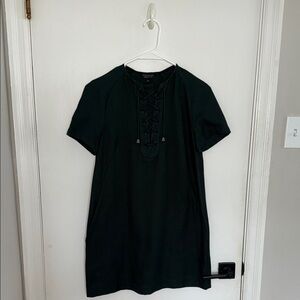 Dark Green Lace-Up Short Sleeve Dress